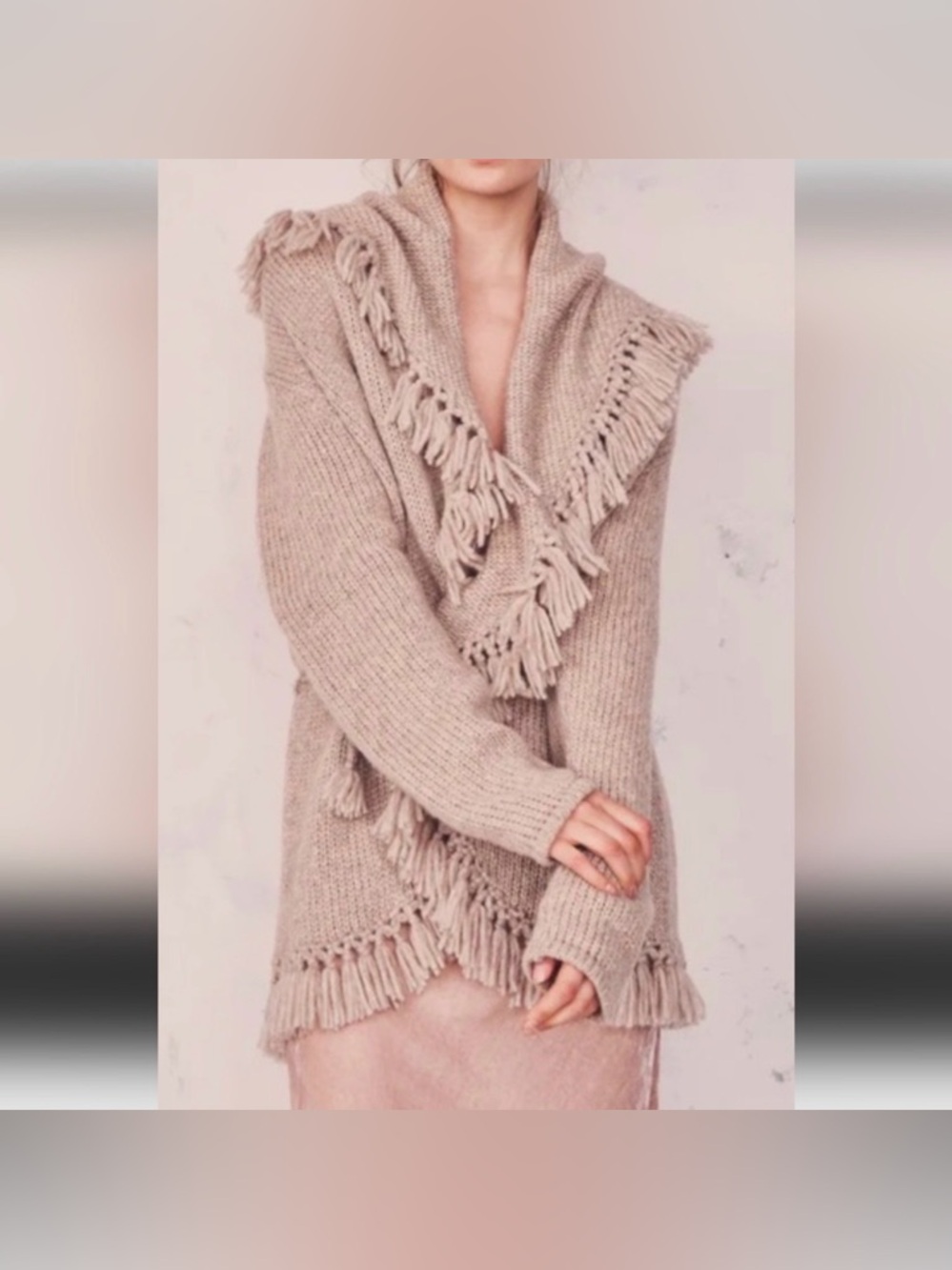 LoveShackFancy Fringe Tassel Shawl Cardigan Oatmeal Beige Small Baby Alpaca Boho